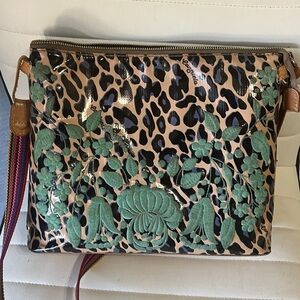 Consuela Downtown Leopard and Green Floral Crossbody Bag